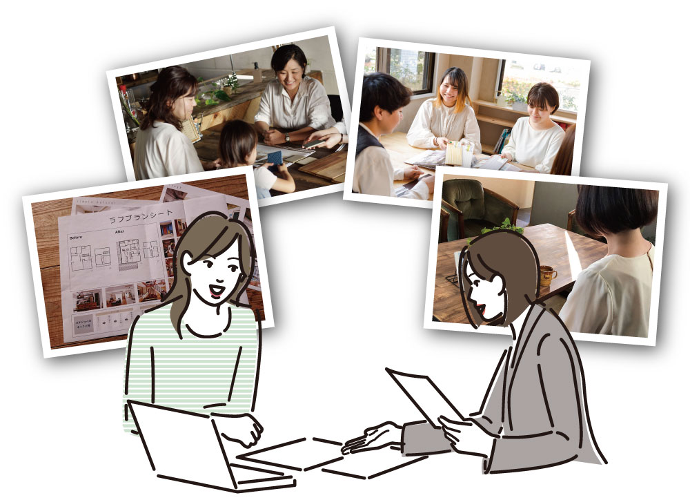 女性スタッフと打ち合わせ
