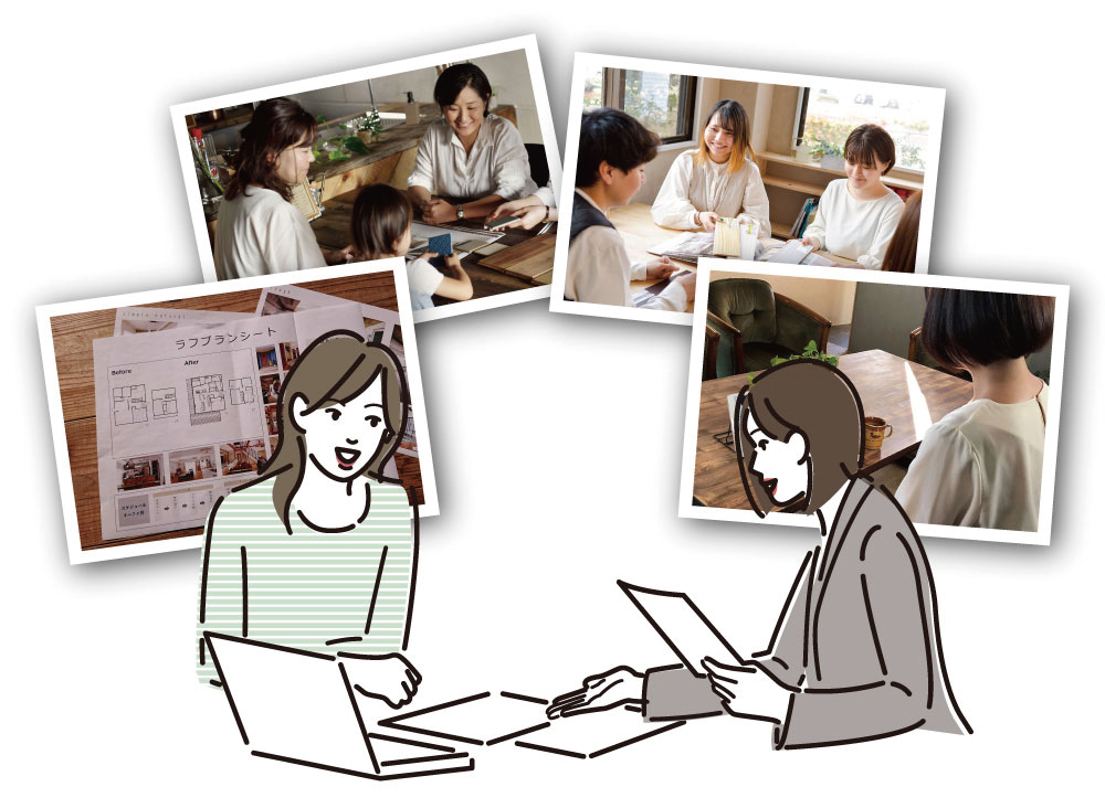 女性スタッフと打ち合わせ