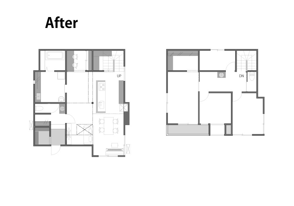吹き抜けから光が差し込む、家族がのびのび過ごせるLDKリノベーション｜埼玉県さいたま市