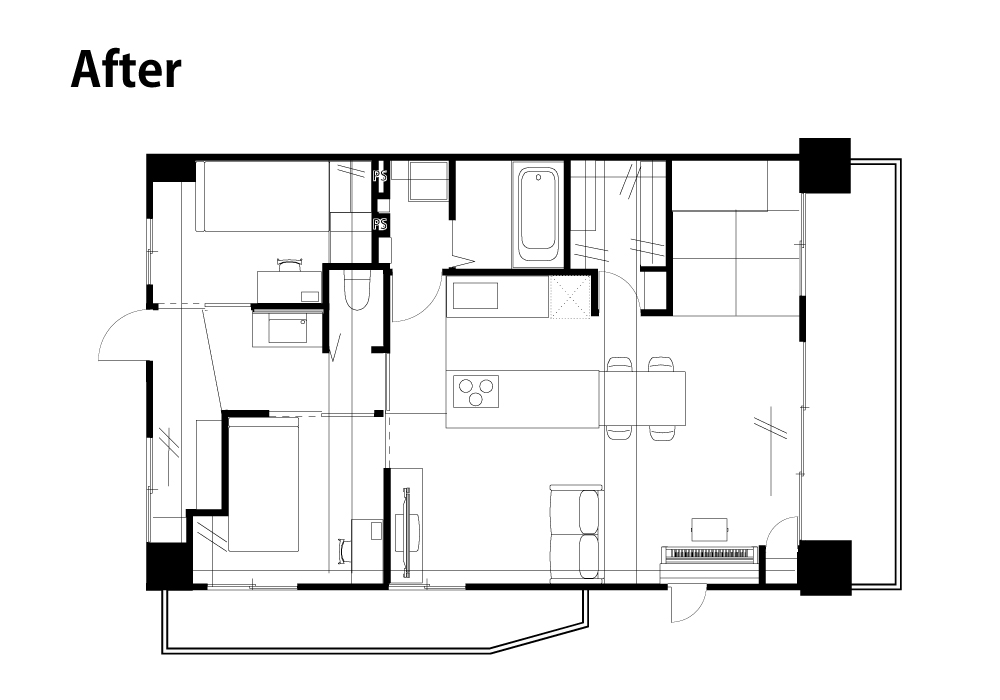 造作キッチンのあるLDKリノベーション｜家族がつながる家
