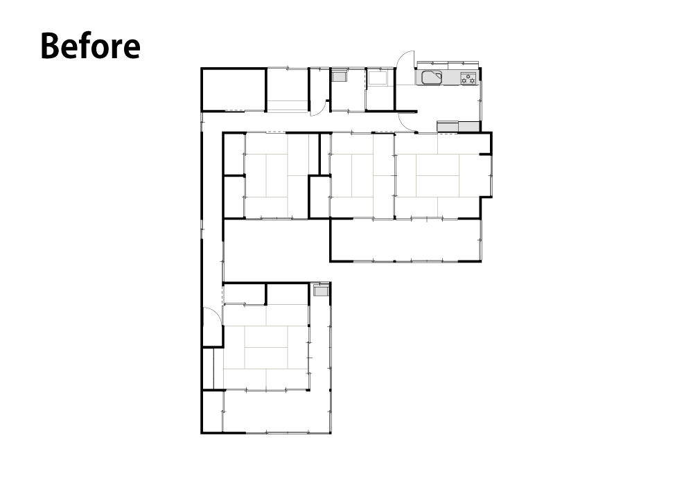 光と回遊動線で家族がつながるコの字型平屋リノベーション|群馬県安中市