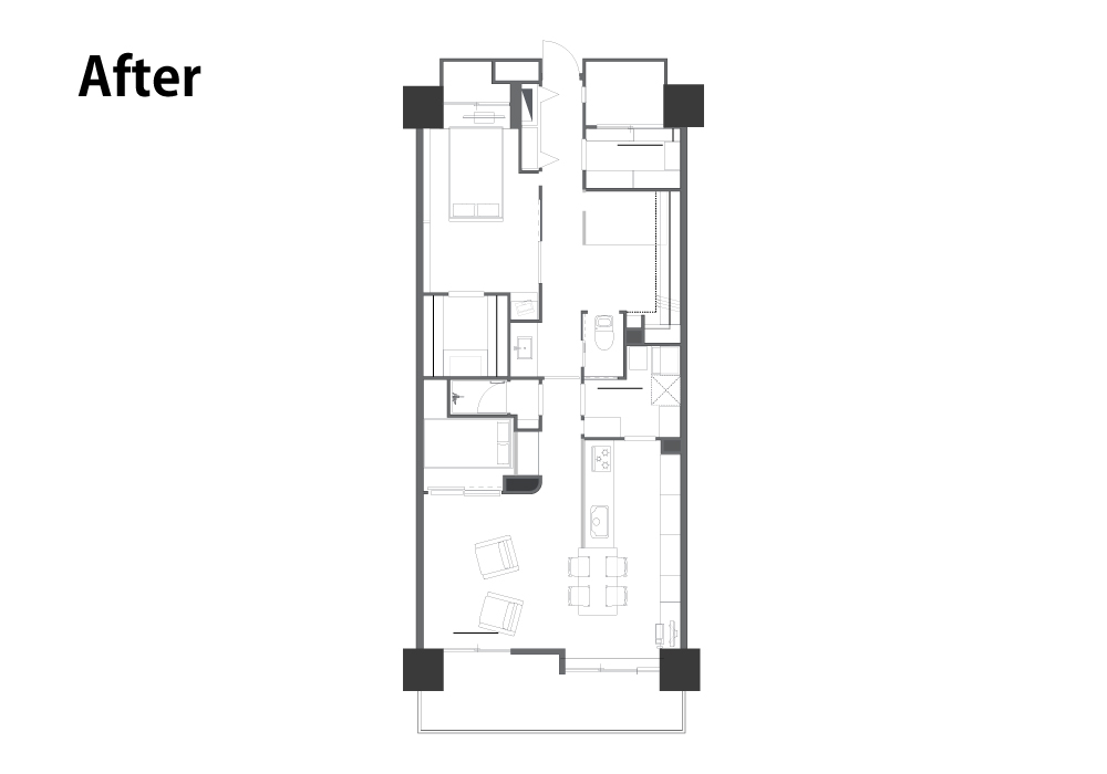 黒で締めたキッチンと木の温もり、回遊動線で整う暮らしを叶えた住まい｜東京都